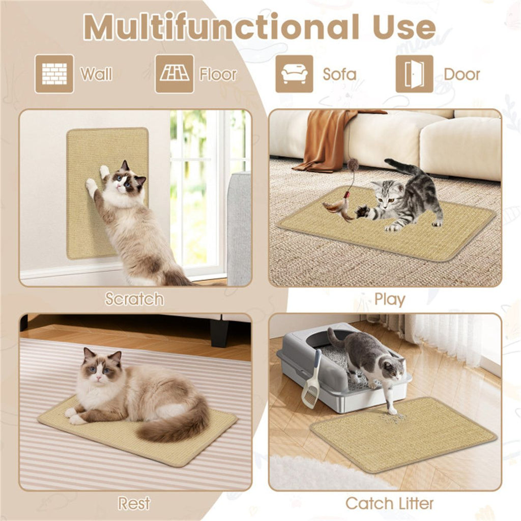24 x 16 Inch Natural 6-Piece Cat Scratching Mats, Sisal Material Anti-Slip Latex Backing Furniture Protector
