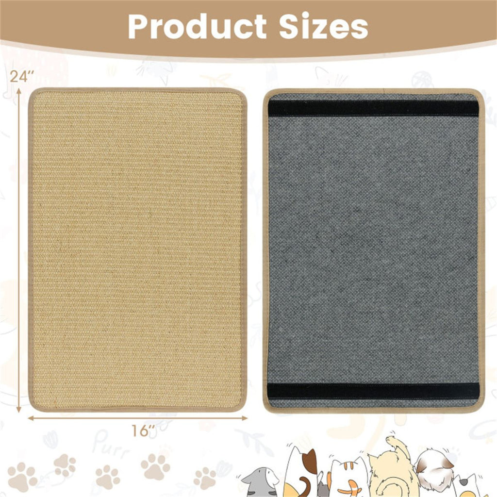 24 x 16 Inch Natural 6-Piece Cat Scratching Mats, Sisal Material Anti-Slip Latex Backing Furniture Protector