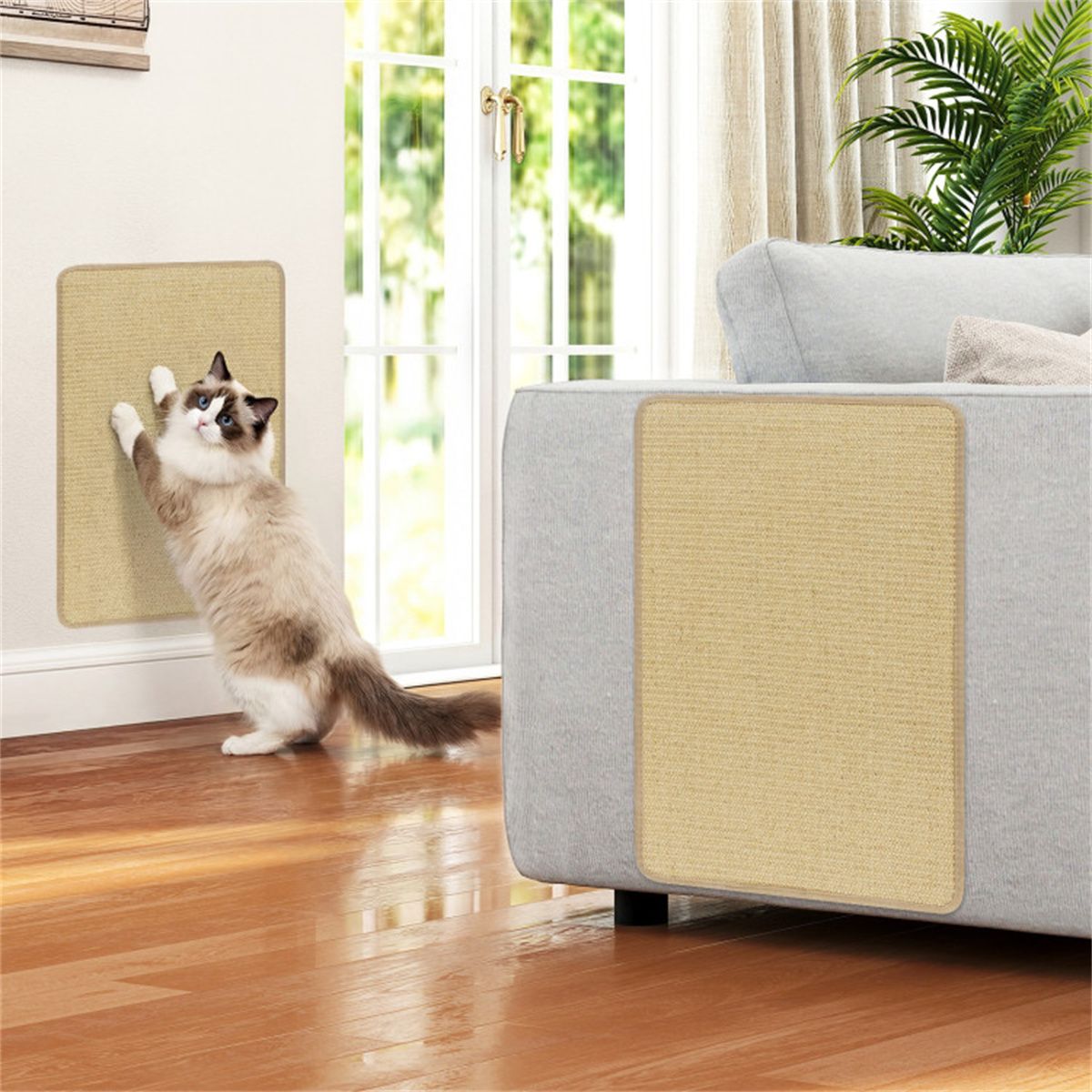 24 x 16 Inch Natural 6-Piece Cat Scratching Mats, Sisal Material Anti-Slip Latex Backing Furniture Protector