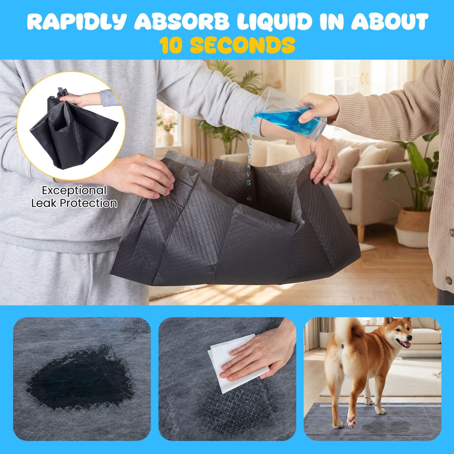 Activated Carbon Dog Pee Pads – 6-Layer Leak-Proof Odor Control