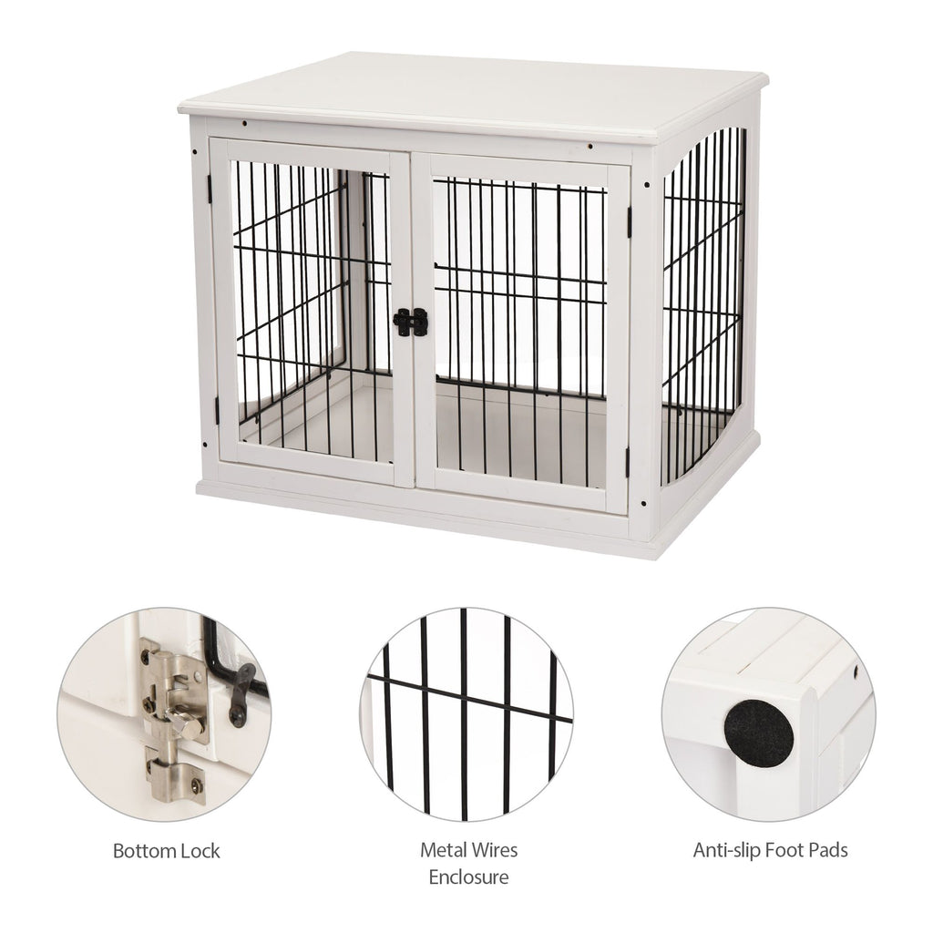 2-in-1 furniture-style Dog Crate End Table with Lockable Doors