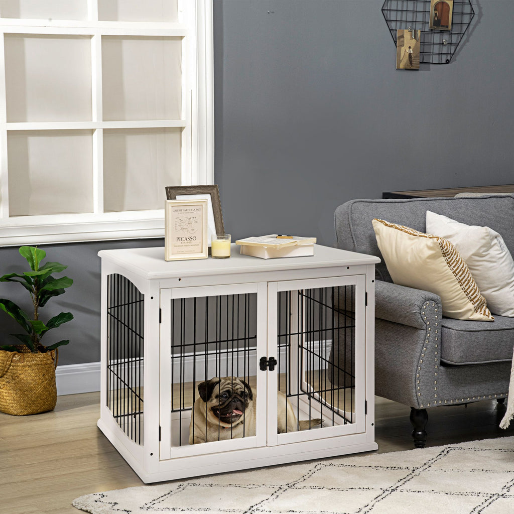 2-in-1 furniture-style Dog Crate End Table with Lockable Doors