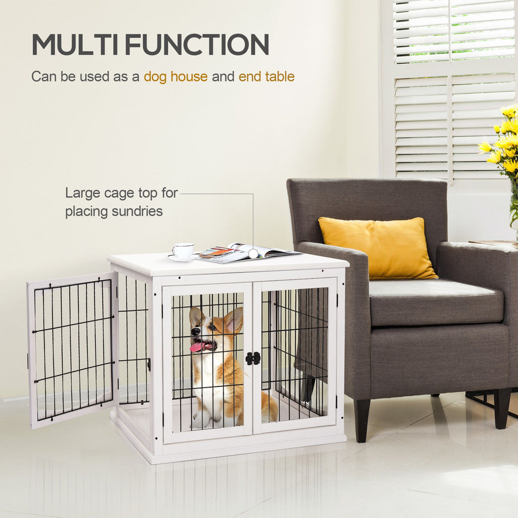 2-in-1 furniture-style Dog Crate End Table with Lockable Doors