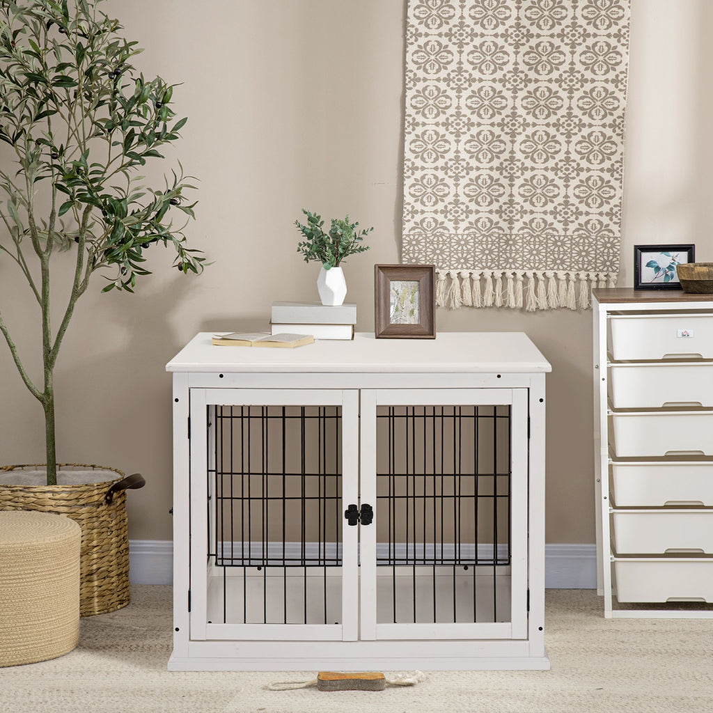 2-in-1 furniture-style Dog Crate End Table with Lockable Doors