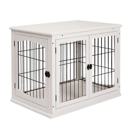 2-in-1 furniture-style Dog Crate End Table with Lockable Doors