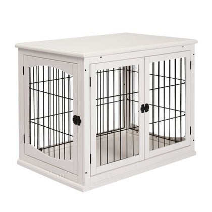 2-in-1 furniture-style Dog Crate End Table with Lockable Doors