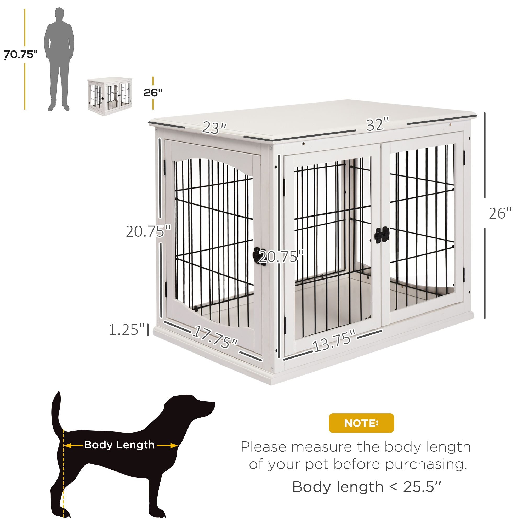 2-in-1 furniture-style Dog Crate End Table with Lockable Doors