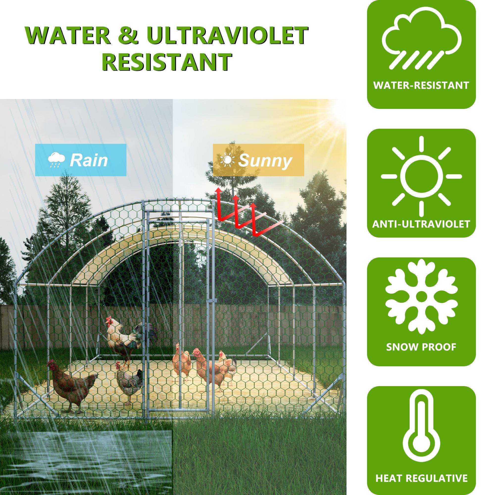 Large Chicken Coop with water-ready Cover & Lockable Door - Walk-in Poultry Run for Backyard