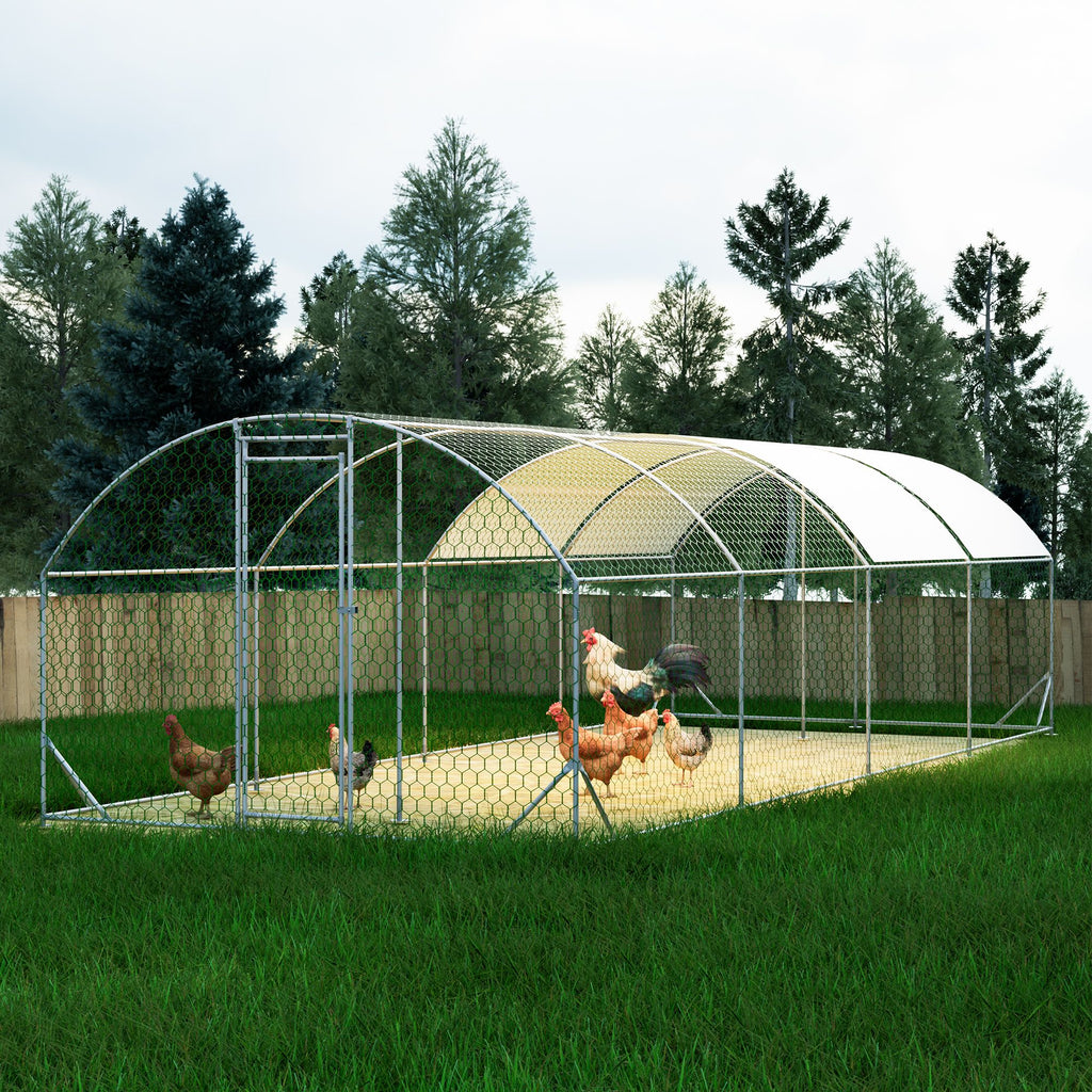 26'x9'x6'Large Metal Chicken Coop,Walk-in Poultry Cage,Chicken Run with Waterproof Cover,Outdoor Backyard Farm,Chicken Rabbits Duck Run Pen,Easy to Assemble And Clean