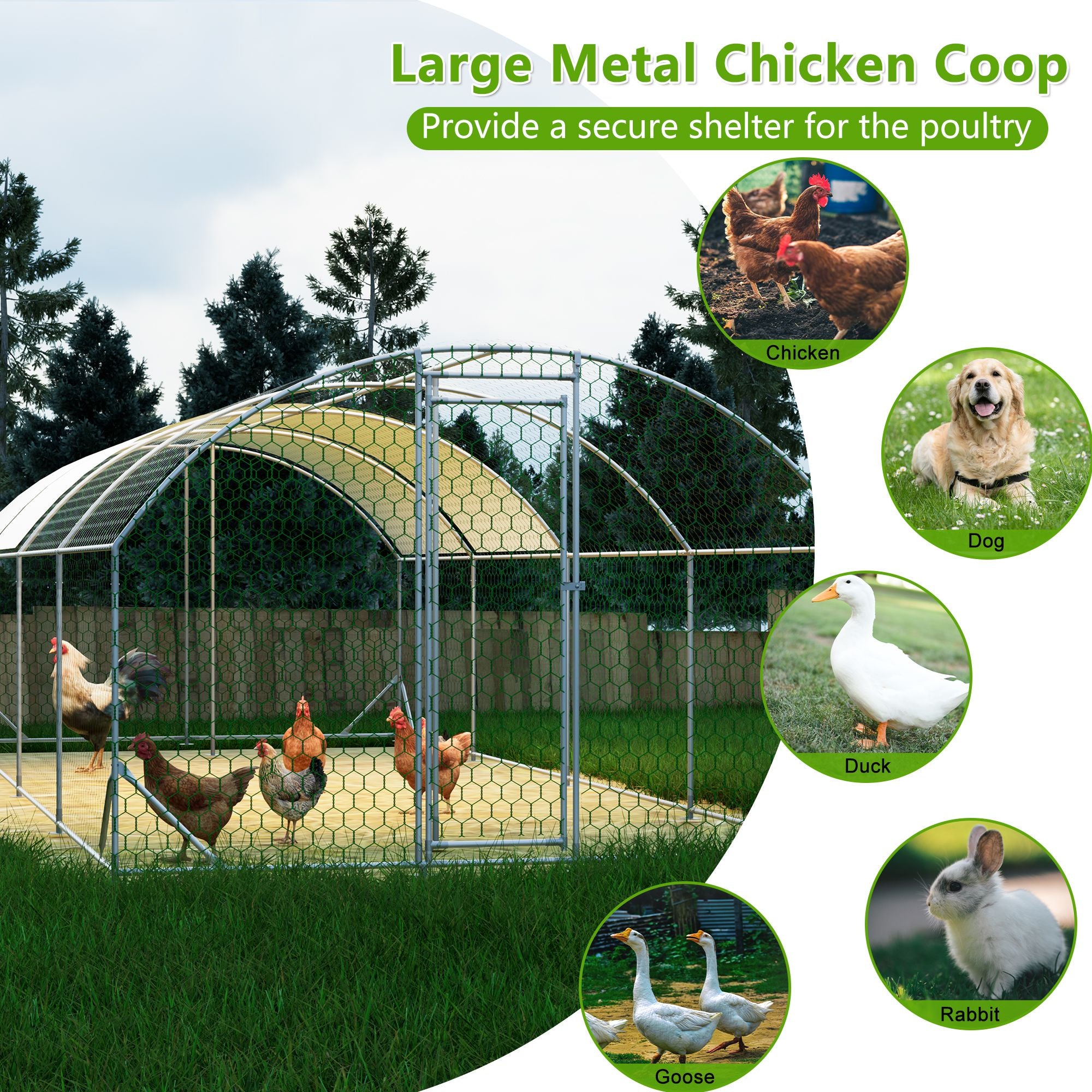 Large Chicken Coop with water-ready Cover & Lockable Door - Walk-in Poultry Run for Backyard