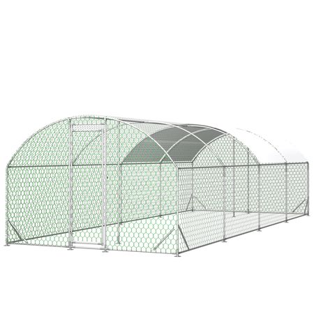 26'x9'x6'Large Metal Chicken Coop,Walk-in Poultry Cage,Chicken Run with Waterproof Cover,Outdoor Backyard Farm,Chicken Rabbits Duck Run Pen,Easy to Assemble And Clean