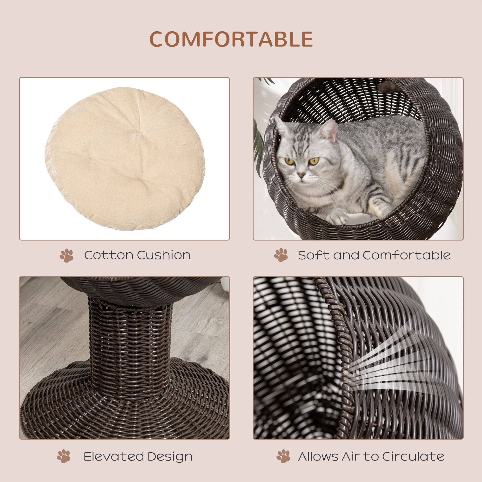 Elevated Cat Bed with Rotatable Egg Chair Pod and Soft Cushion