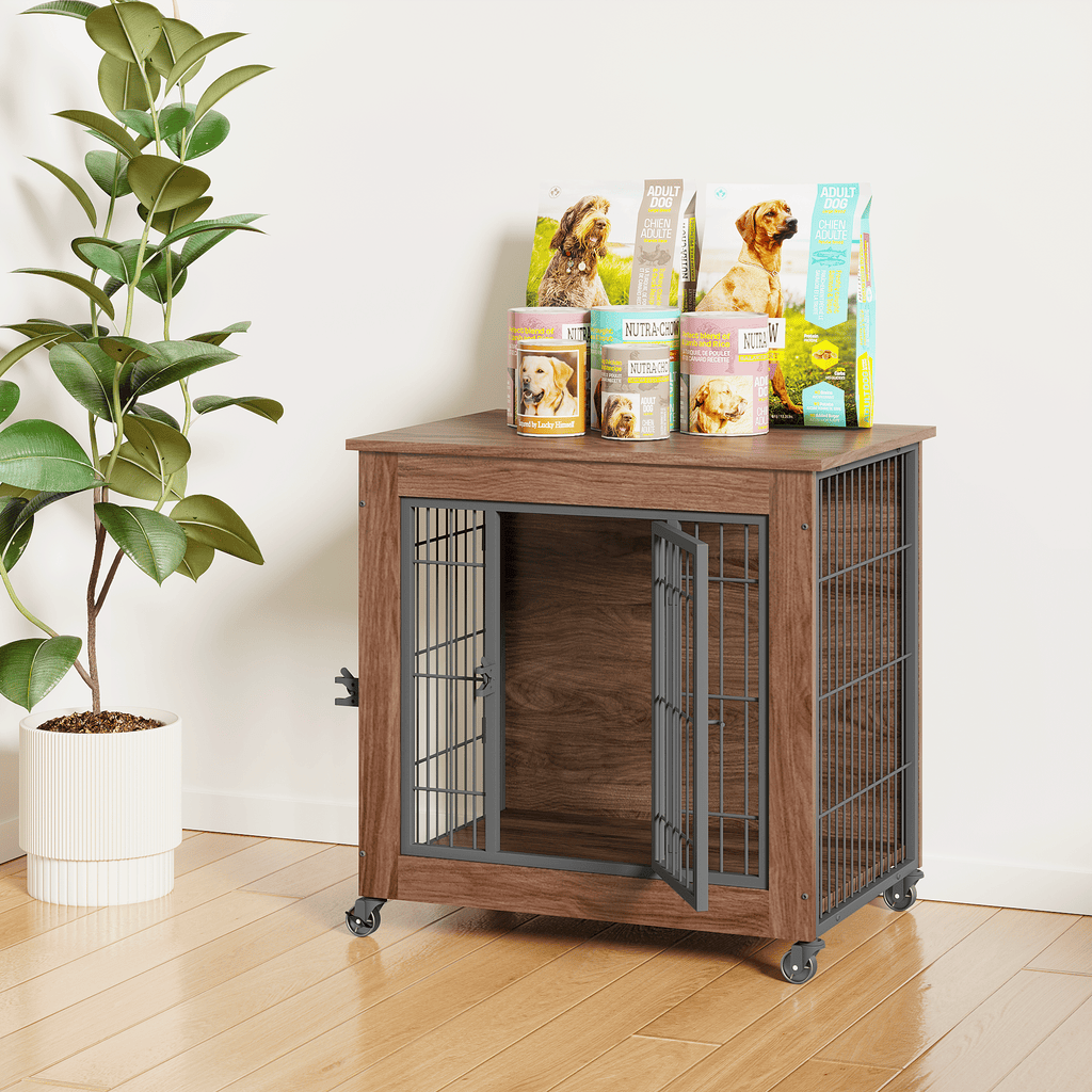 practical Dog Crate Furniture with Wheels – Double Doors & Braking Casters