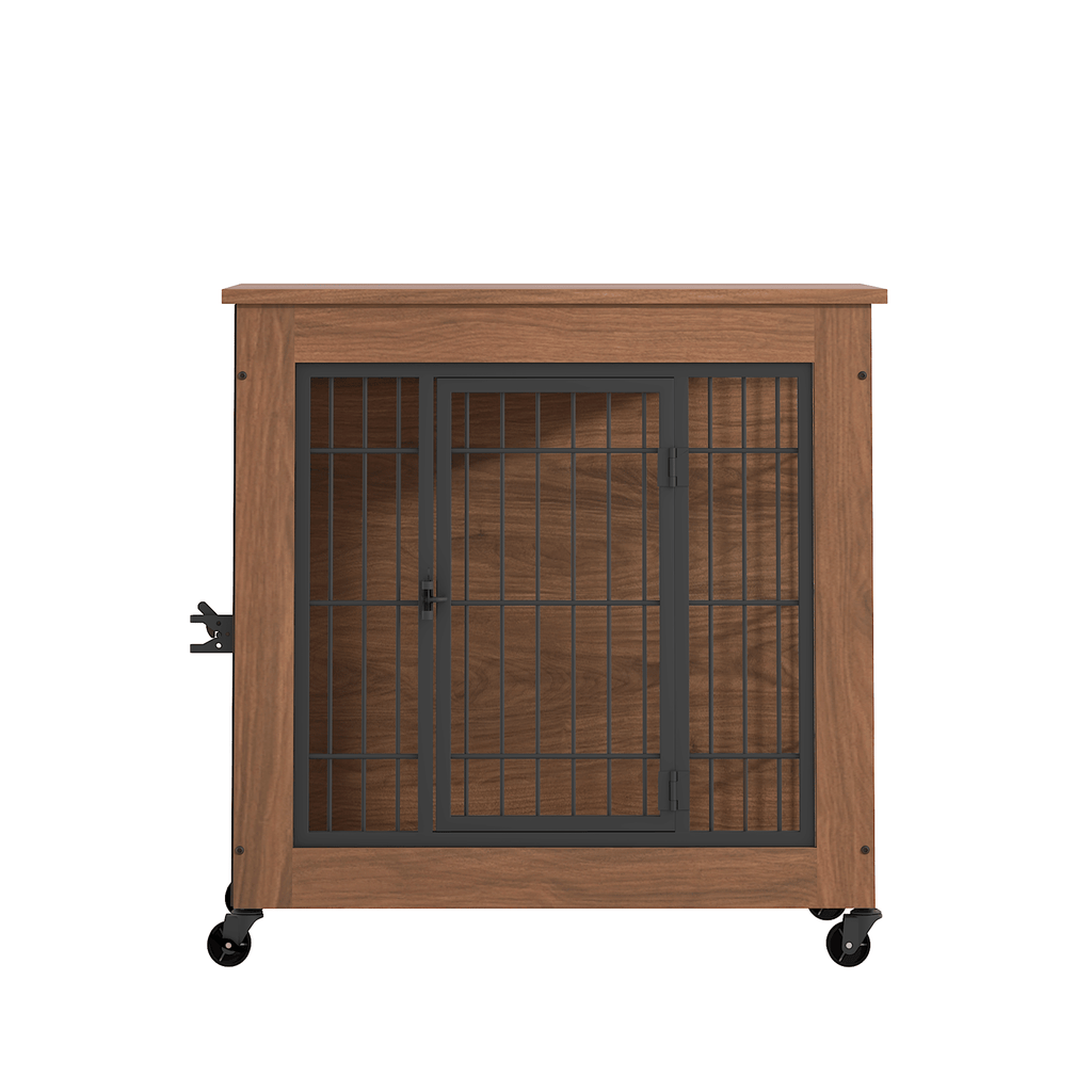 practical Dog Crate Furniture with Wheels – Double Doors & Braking Casters