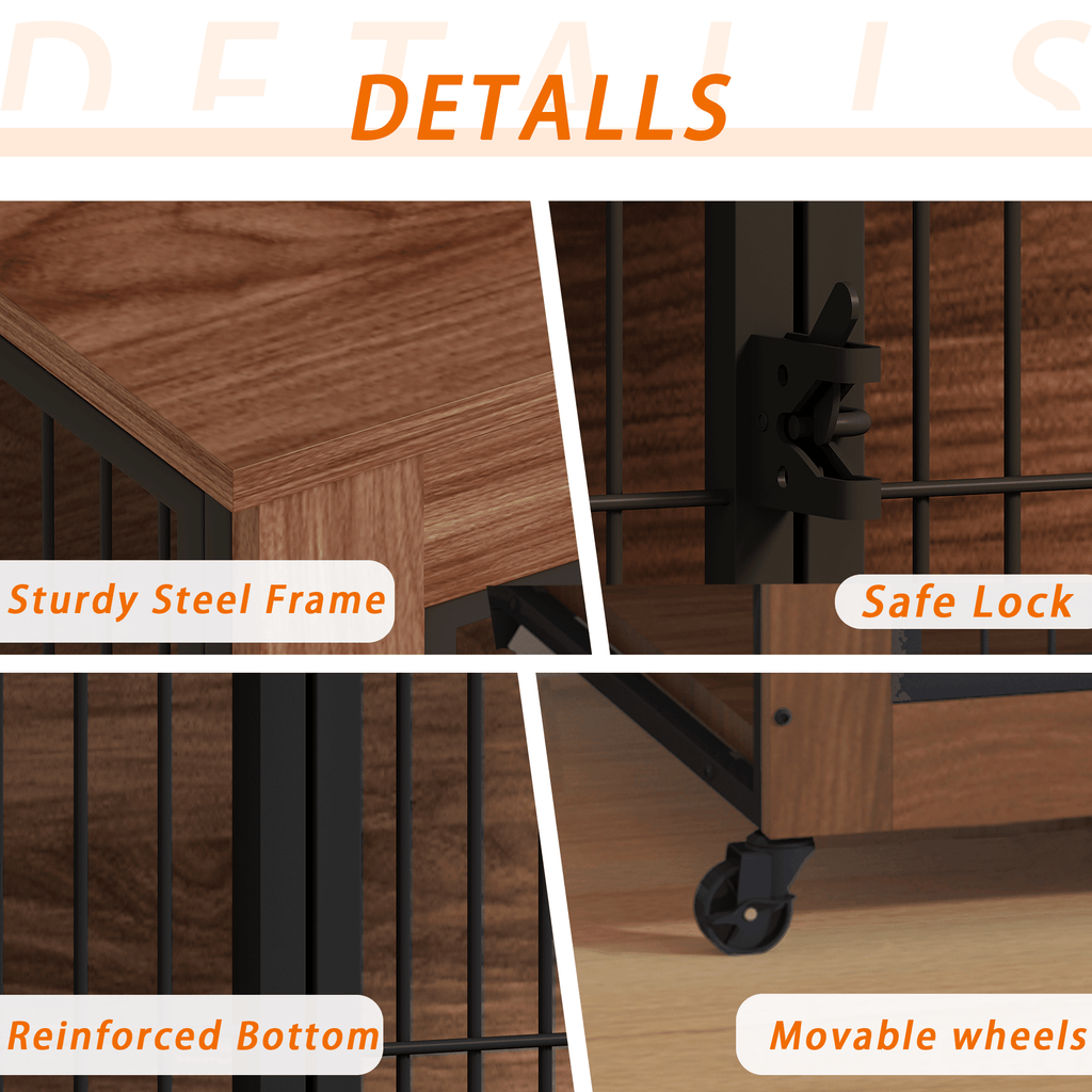 practical Dog Crate Furniture with Wheels – Double Doors & Braking Casters