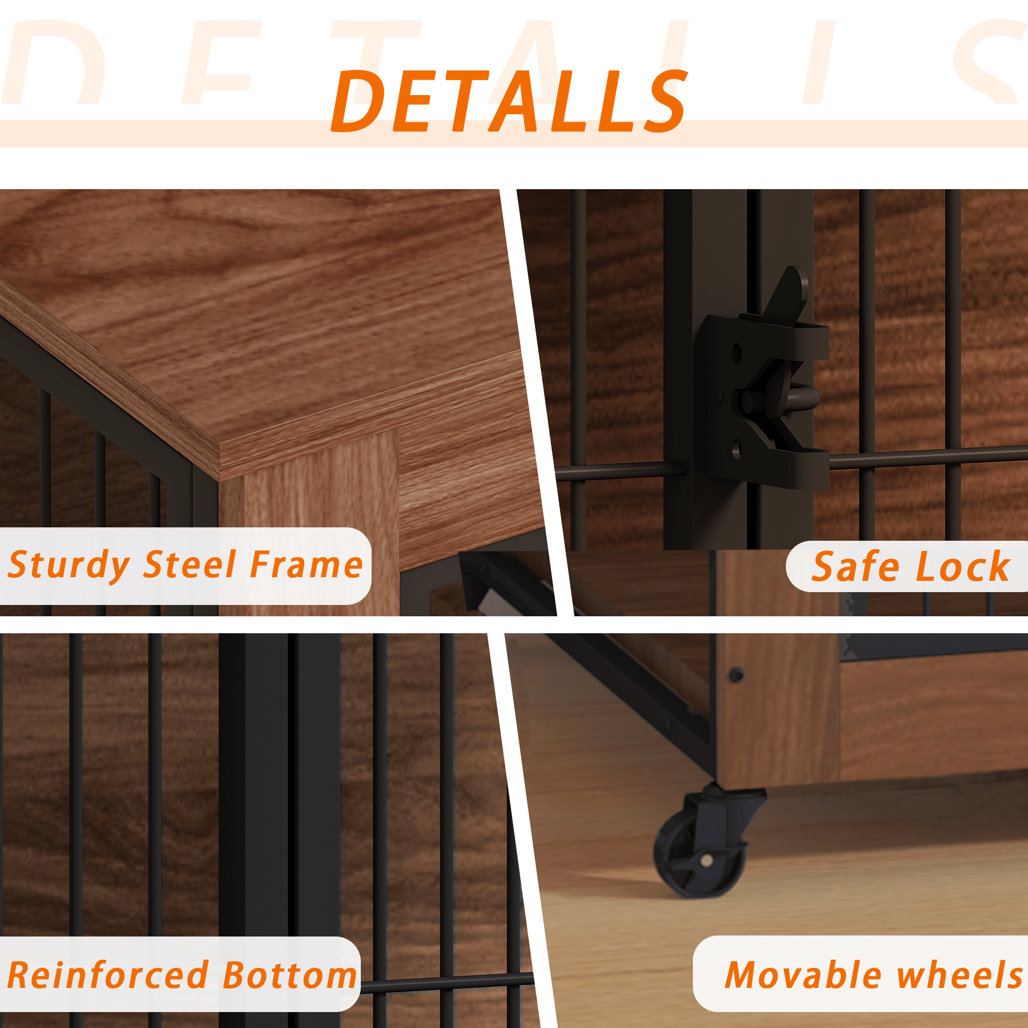 practical Dog Crate Furniture with Wheels – Double Doors & Braking Casters