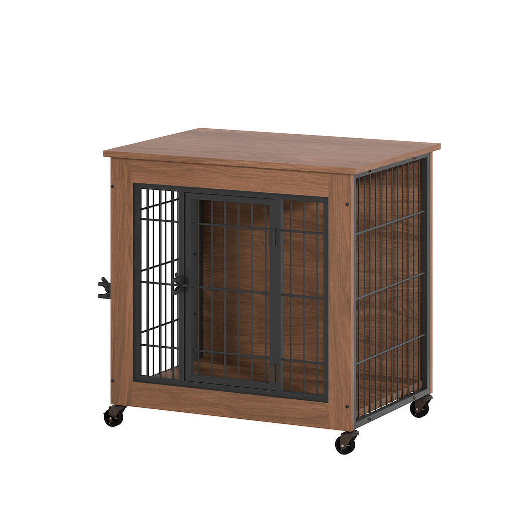 practical Dog Crate Furniture with Wheels – Double Doors & Braking Casters