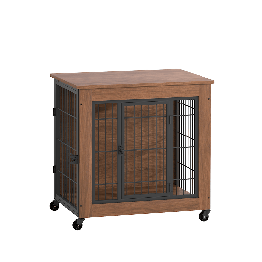 practical Dog Crate Furniture with Wheels – Double Doors & Braking Casters