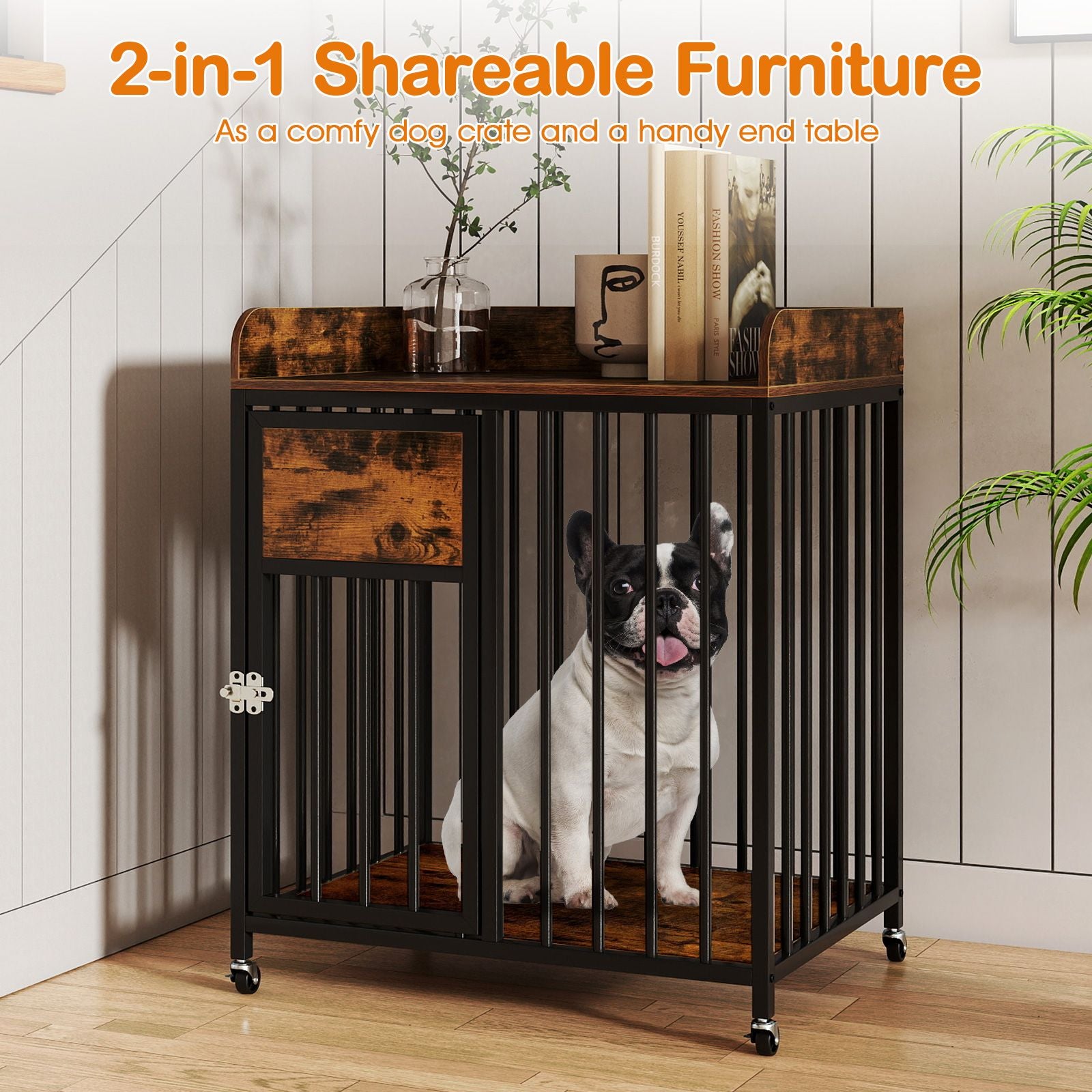 Stylish 2-in-1 Dog Crate Furniture with Wheels – Perfect for Small Dogs