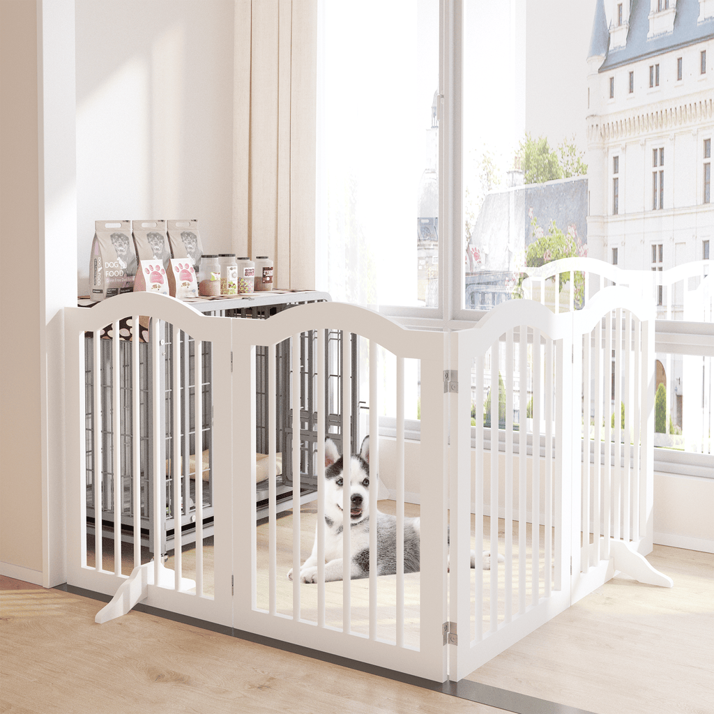 27.6" Tall Freestanding Pet Gate – 4-Panel Foldable furniture-style Safety Fence