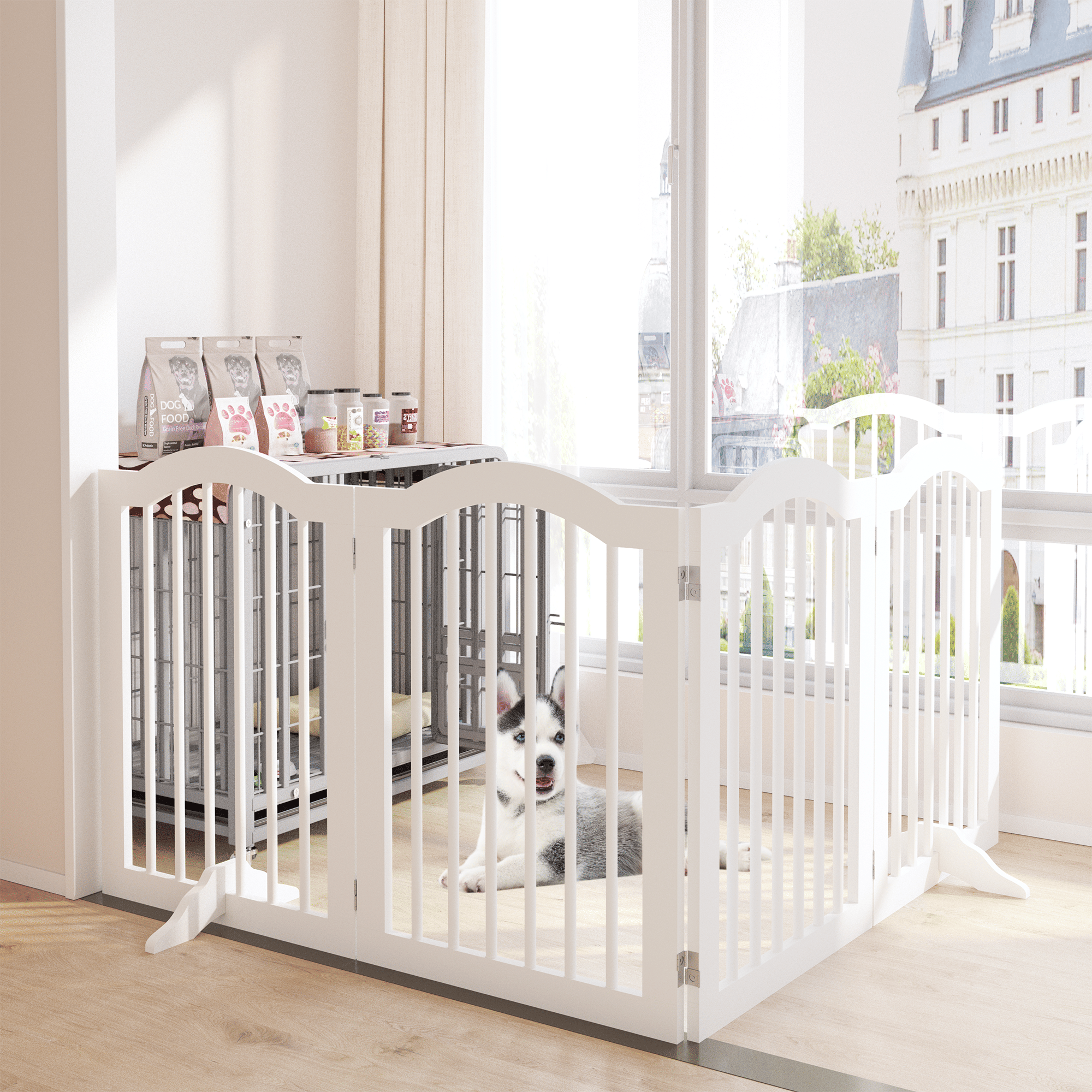 27.6" Tall Freestanding Pet Gate – 4-Panel Foldable furniture-style Safety Fence