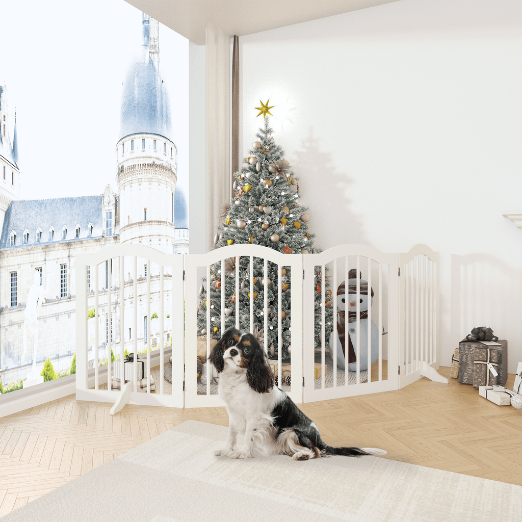 27.6" Tall Freestanding Pet Gate – 4-Panel Foldable furniture-style Safety Fence