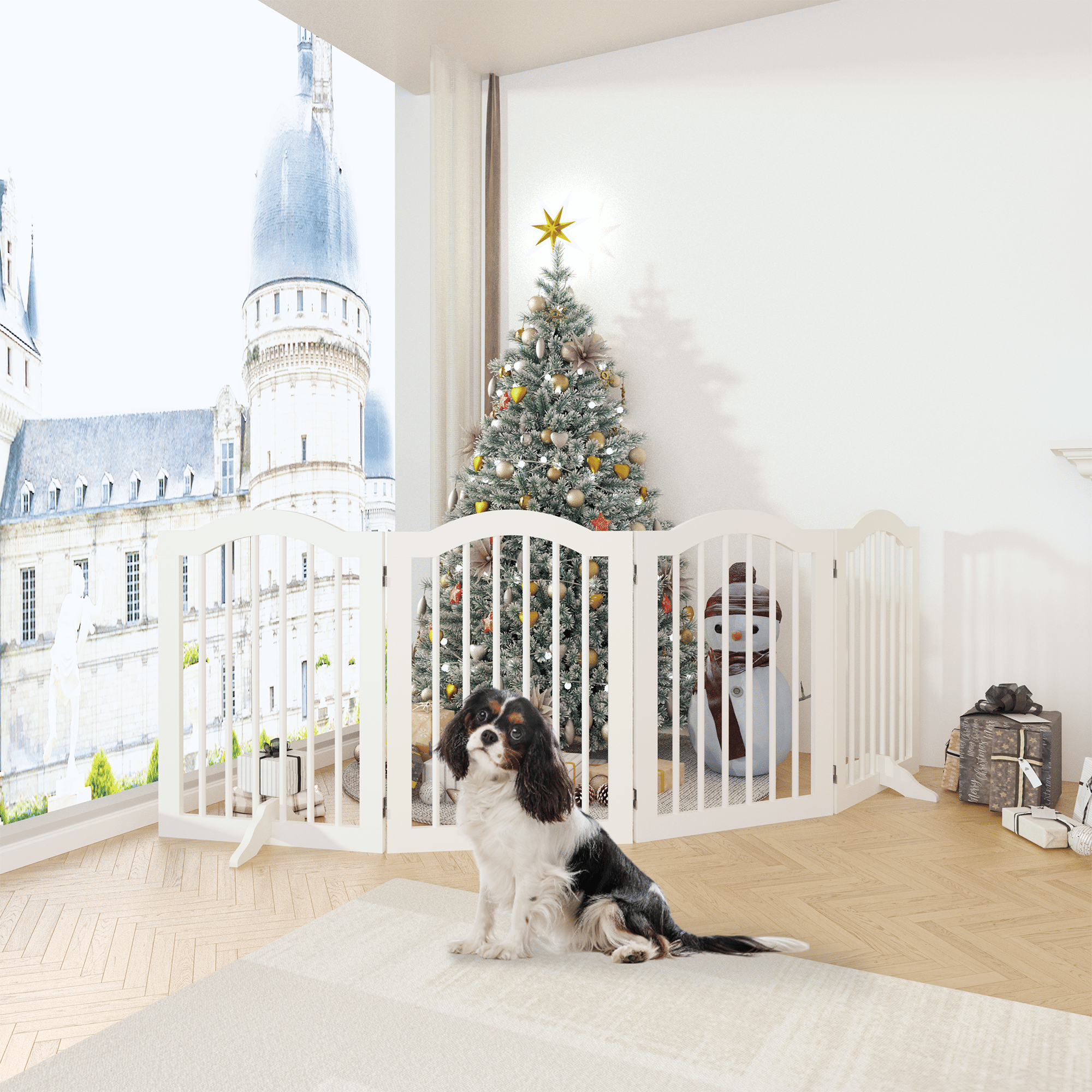 27.6" Tall Freestanding Pet Gate – 4-Panel Foldable furniture-style Safety Fence