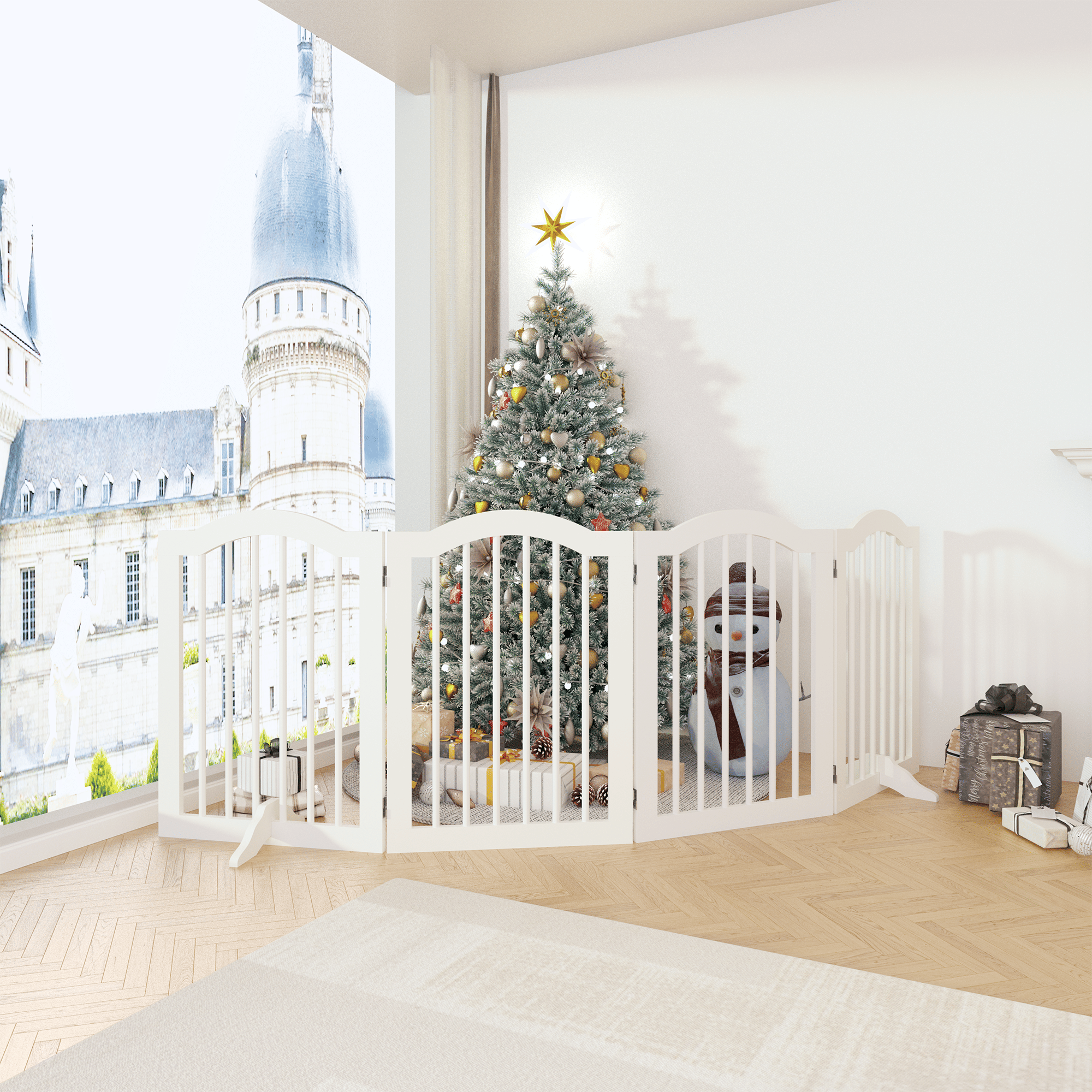 Tall Freestanding 4-Panel Folding Pet Gate