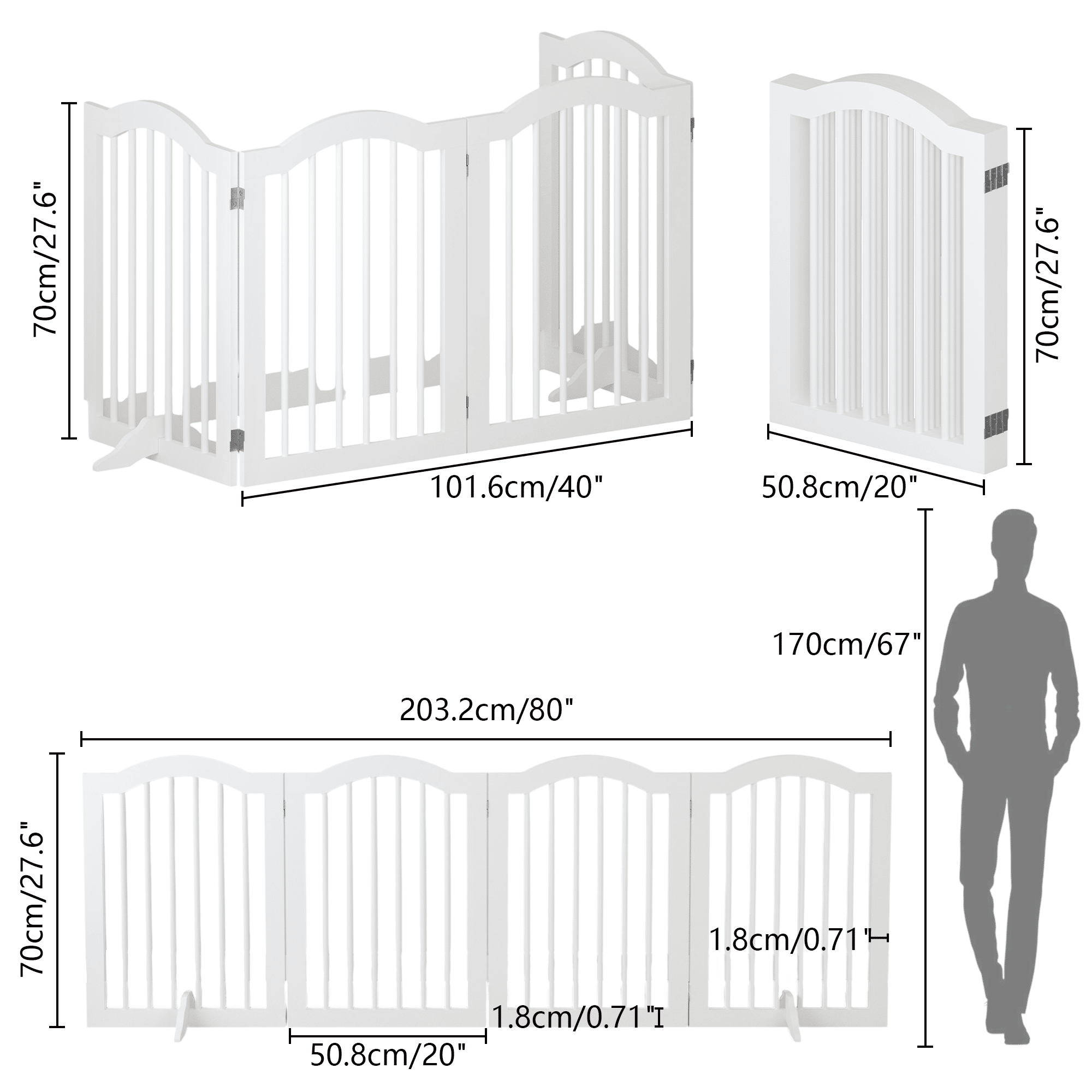 Tall Freestanding 4-Panel Folding Pet Gate