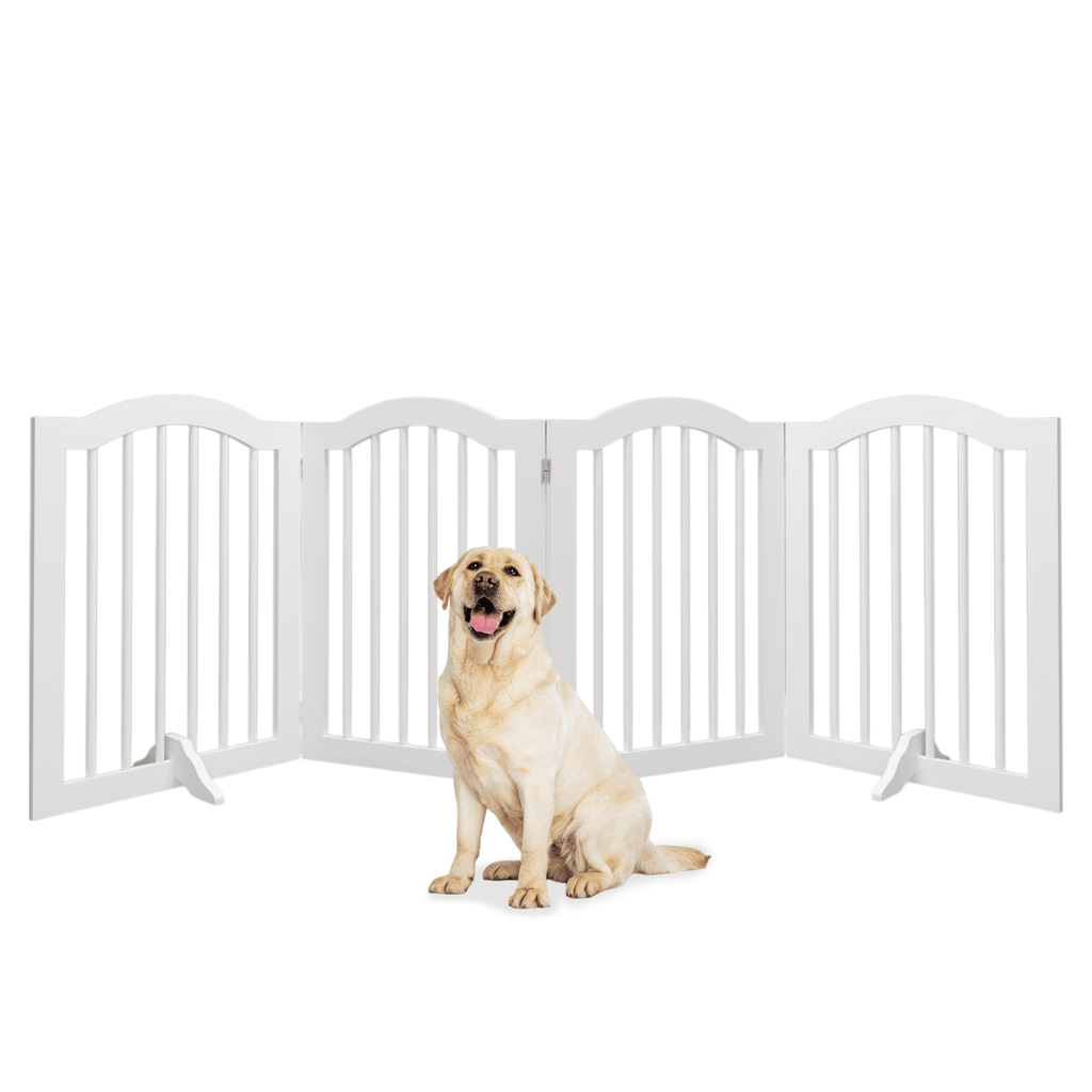 27.6" Tall Freestanding Pet Gate – 4-Panel Foldable furniture-style Safety Fence