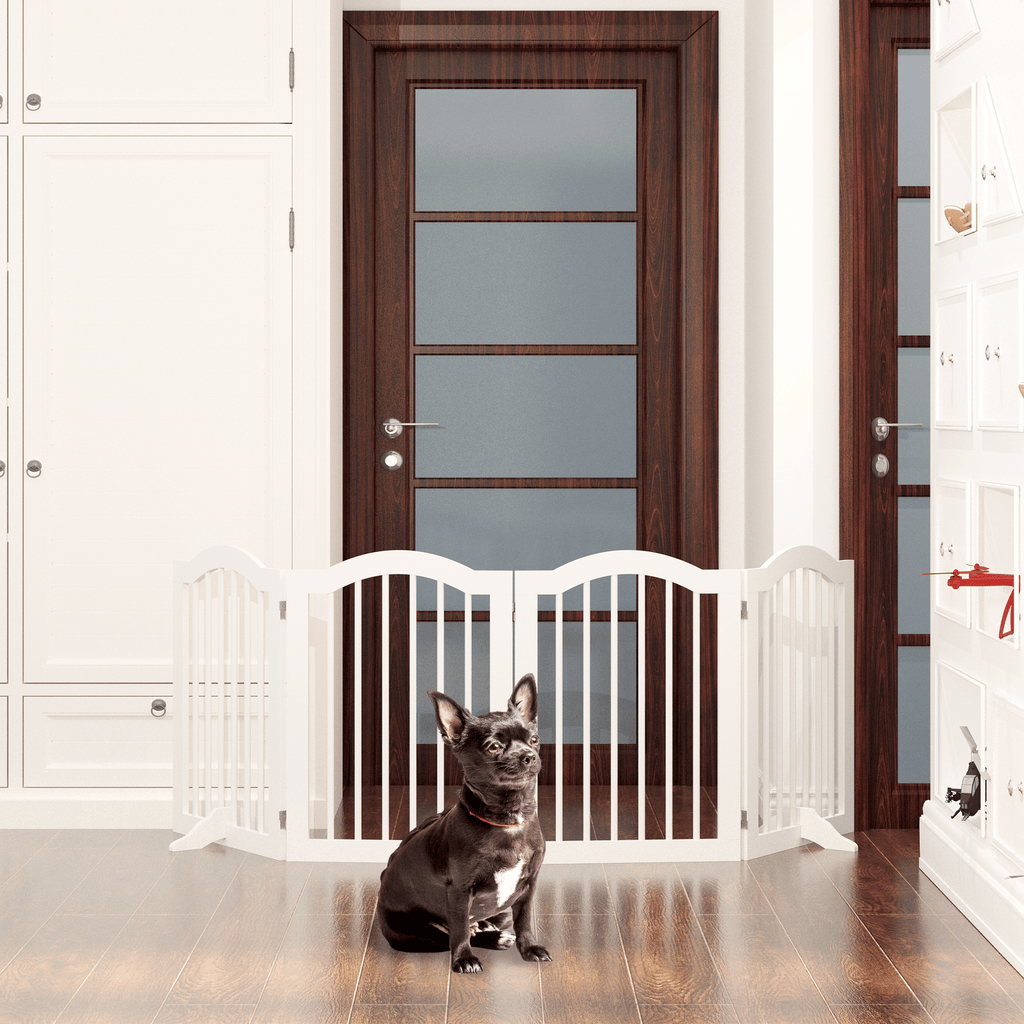27.6" Tall Freestanding Pet Gate – 4-Panel Foldable furniture-style Safety Fence