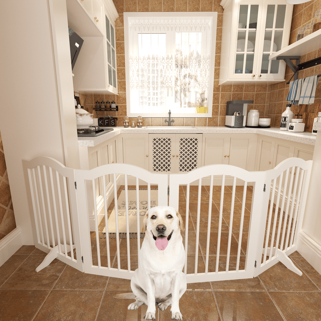 27.6" Tall Freestanding Pet Gate – 4-Panel Foldable furniture-style Safety Fence