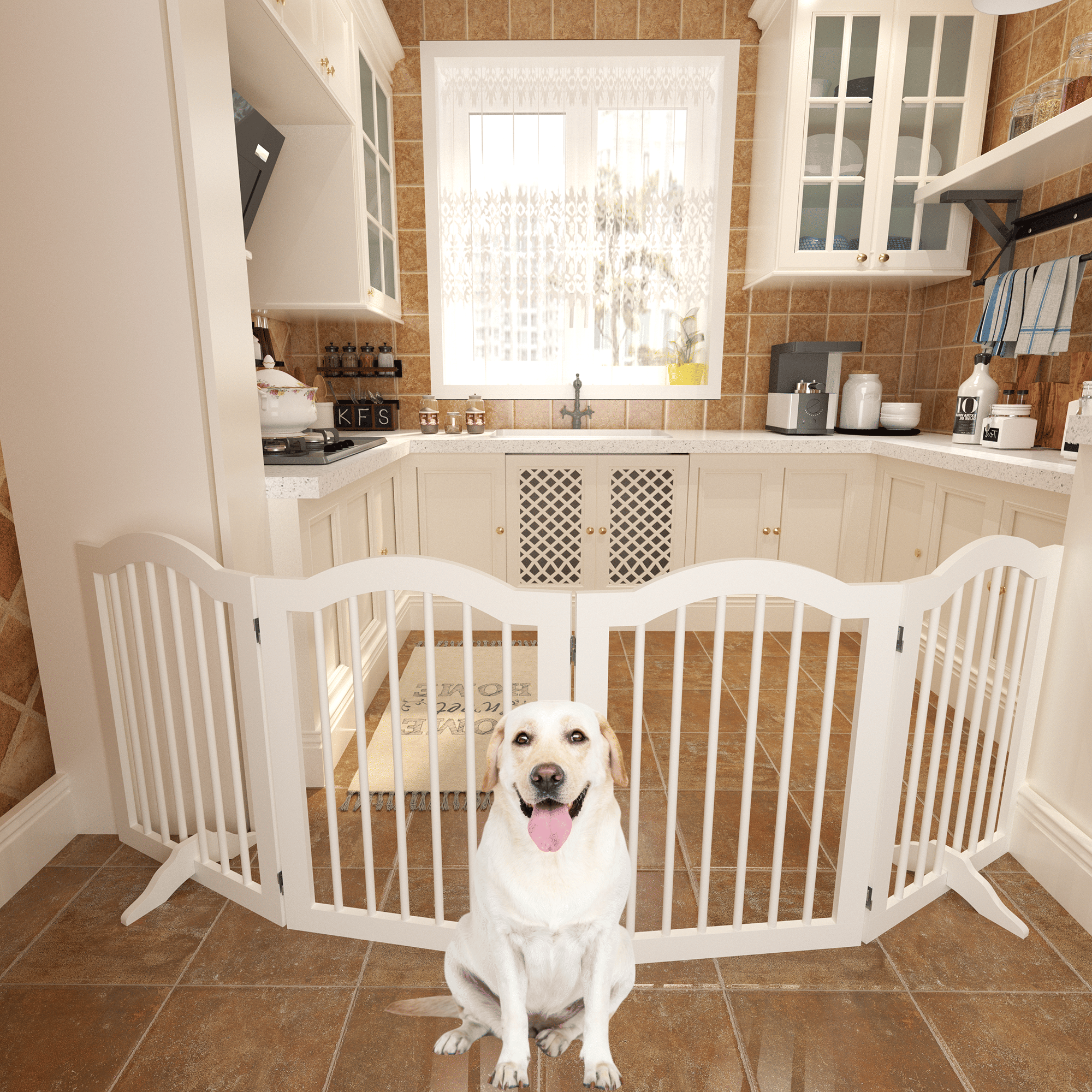 27.6" Tall Freestanding Pet Gate – 4-Panel Foldable furniture-style Safety Fence