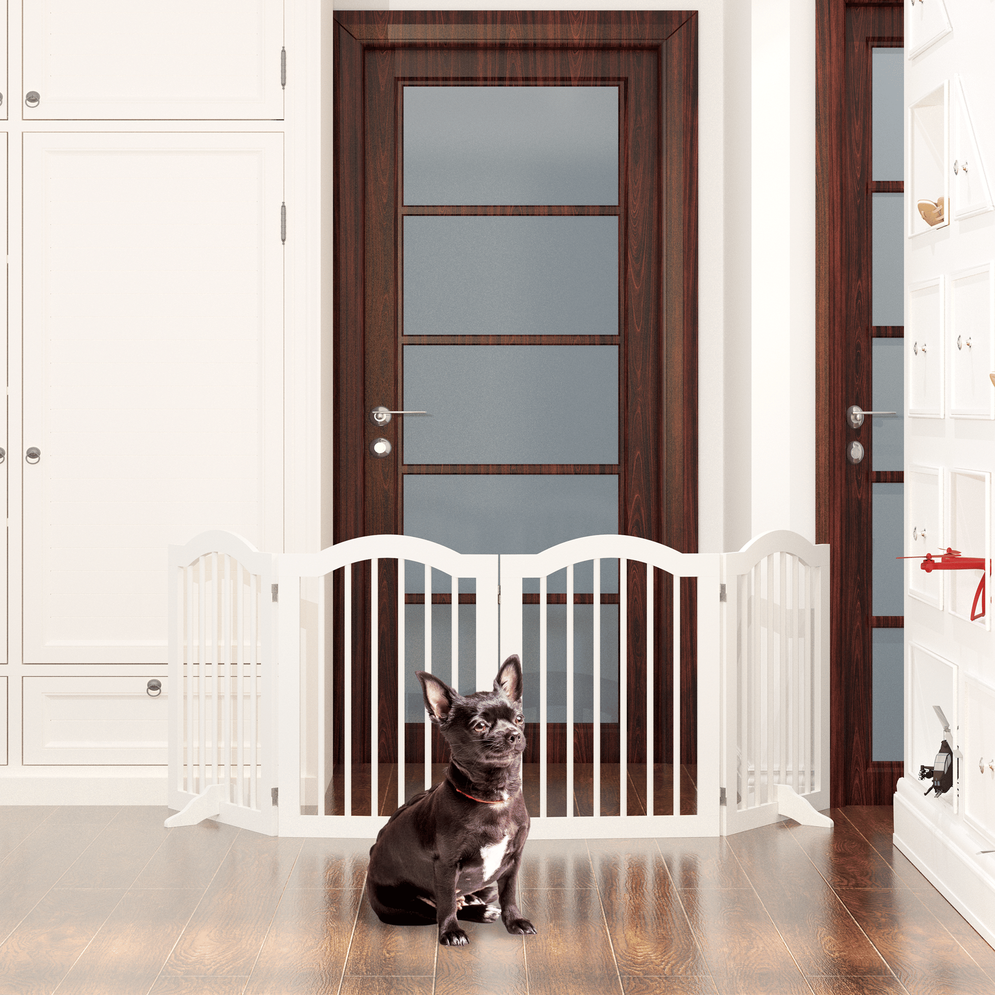 27.6" Tall Freestanding Pet Gate – 4-Panel Foldable furniture-style Safety Fence