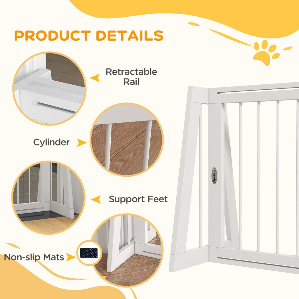 28"-75" Freestanding Wooden Pet Gate with Support Feet & Non-Slip Mats for Indoor, Stairway, Doorway, White