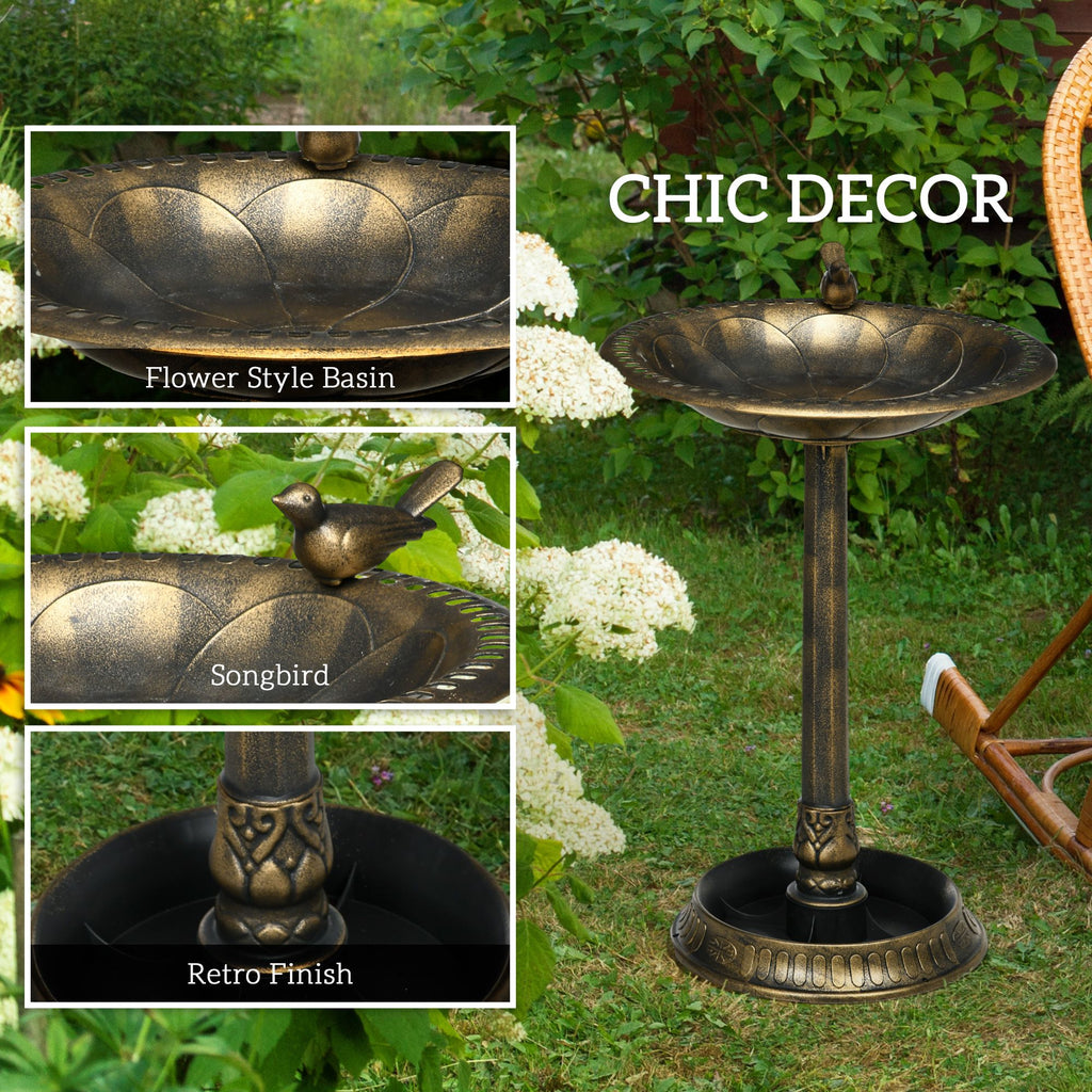Antique Bird Bath and Feeder with Planter Pedestal - Dual-Purpose Garden Decor