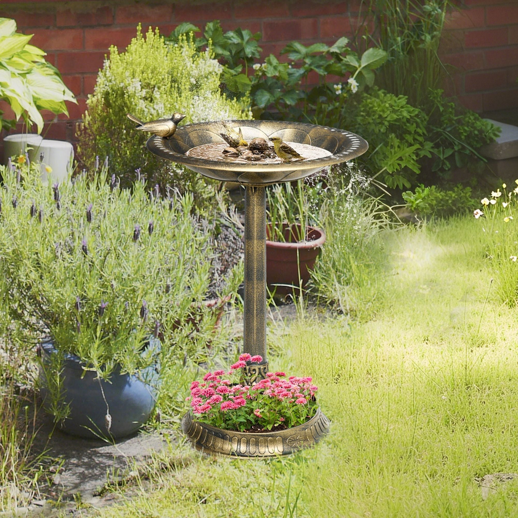 Antique Bird Bath and Feeder with Planter Pedestal - Dual-Purpose Garden Decor