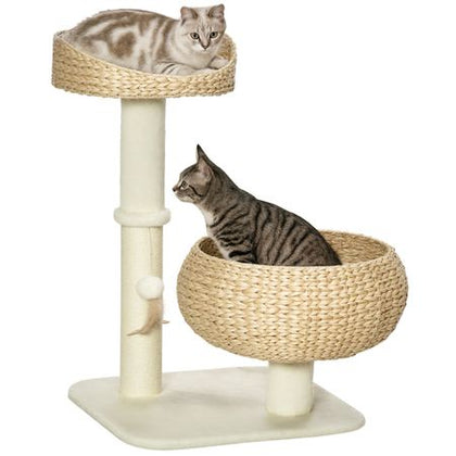 Elevate Your Cat's Naptime: Cozy Basket Bed, Sisal Scratcher & Toy in One!