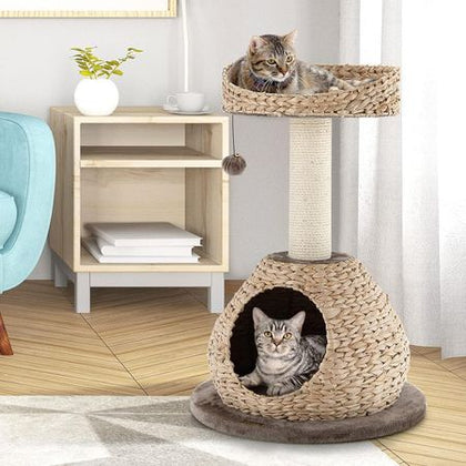 Hand-Made Cat Tree Tower with Jump Platform: Fun & Comfort for Your Feline