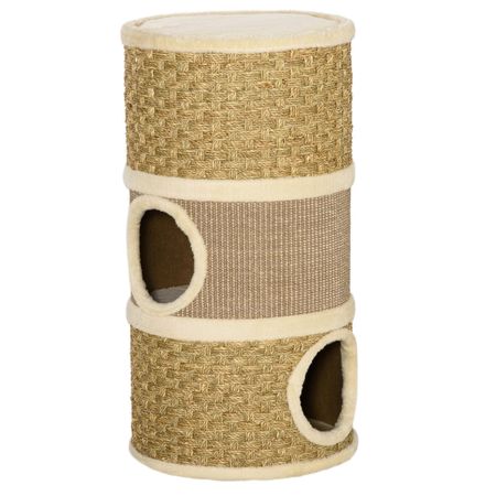 Multi-Level Cat Condo with Scratching Pads and Plush Interior