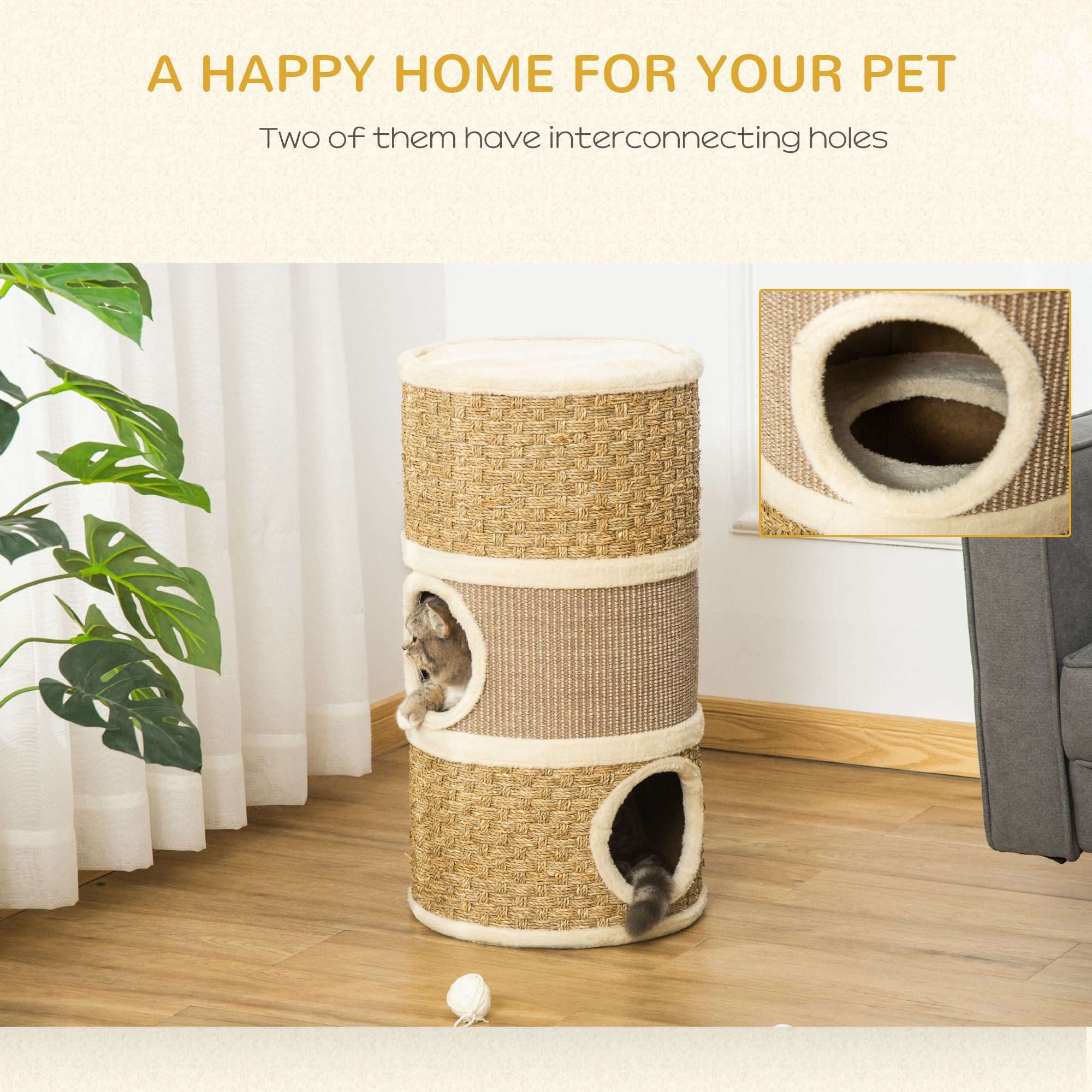 Multi-Level Cat Condo with Scratching Pads and Plush Interior