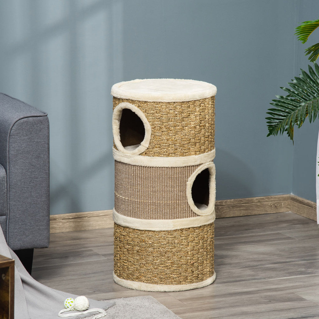 Multi-Level Cat Condo with Scratching Pads and Plush Interior