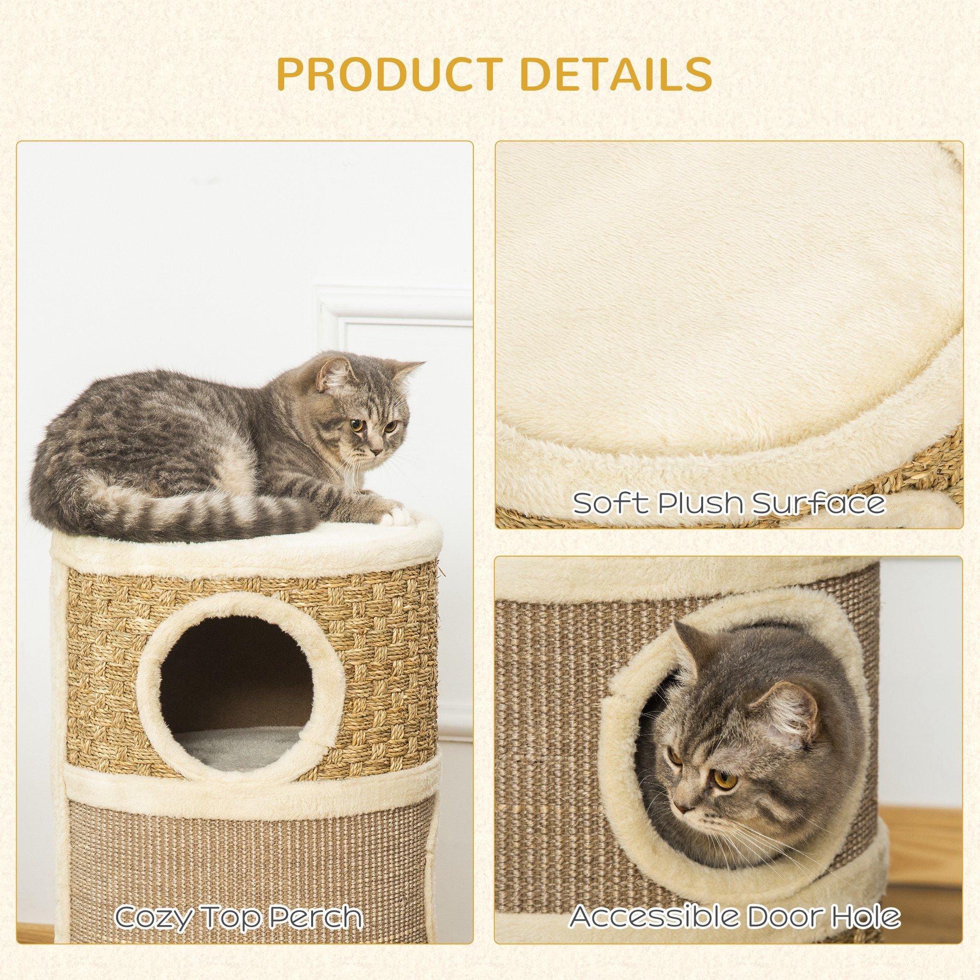 Multi-Level Cat Condo with Scratching Pads and Plush Interior
