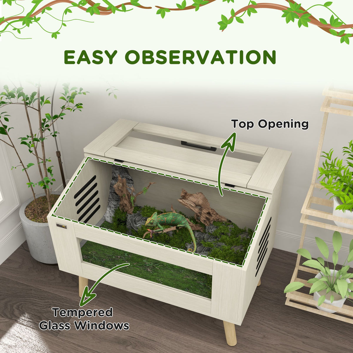 Reptile Habitat with Top-Opening and Front Viewing Windows
