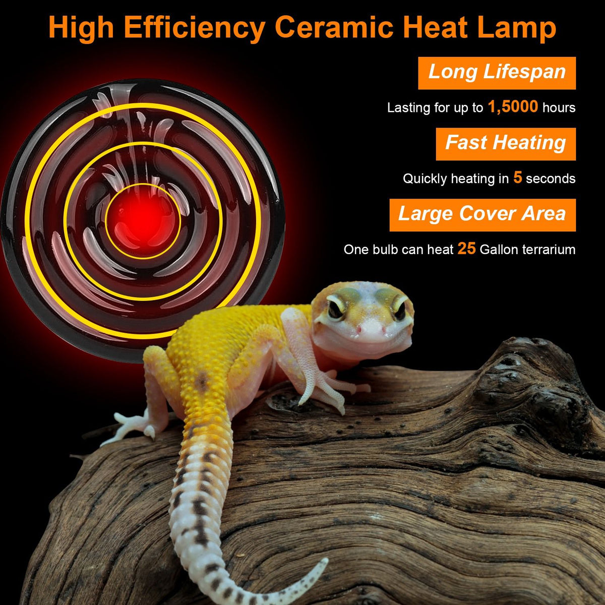 No-Light Infrared Heat Lamp for Reptile Terrariums and Small-Pet Brooders