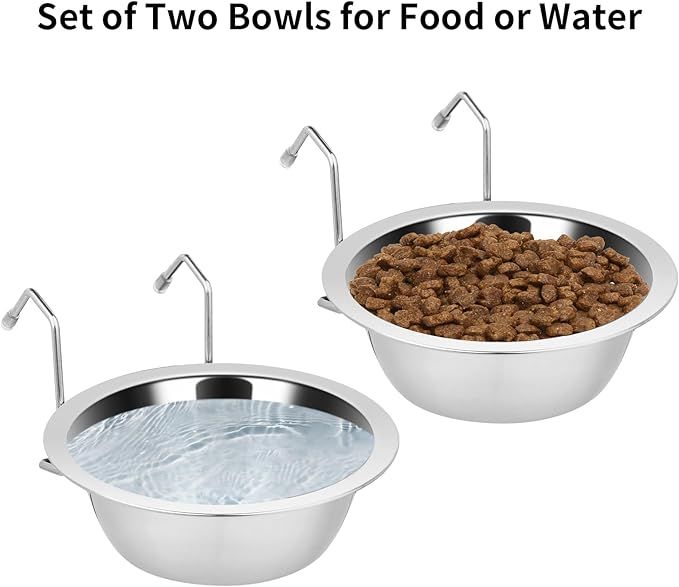 Mess-Free Feeding with Hanging Stainless Steel Bowls for Puppies