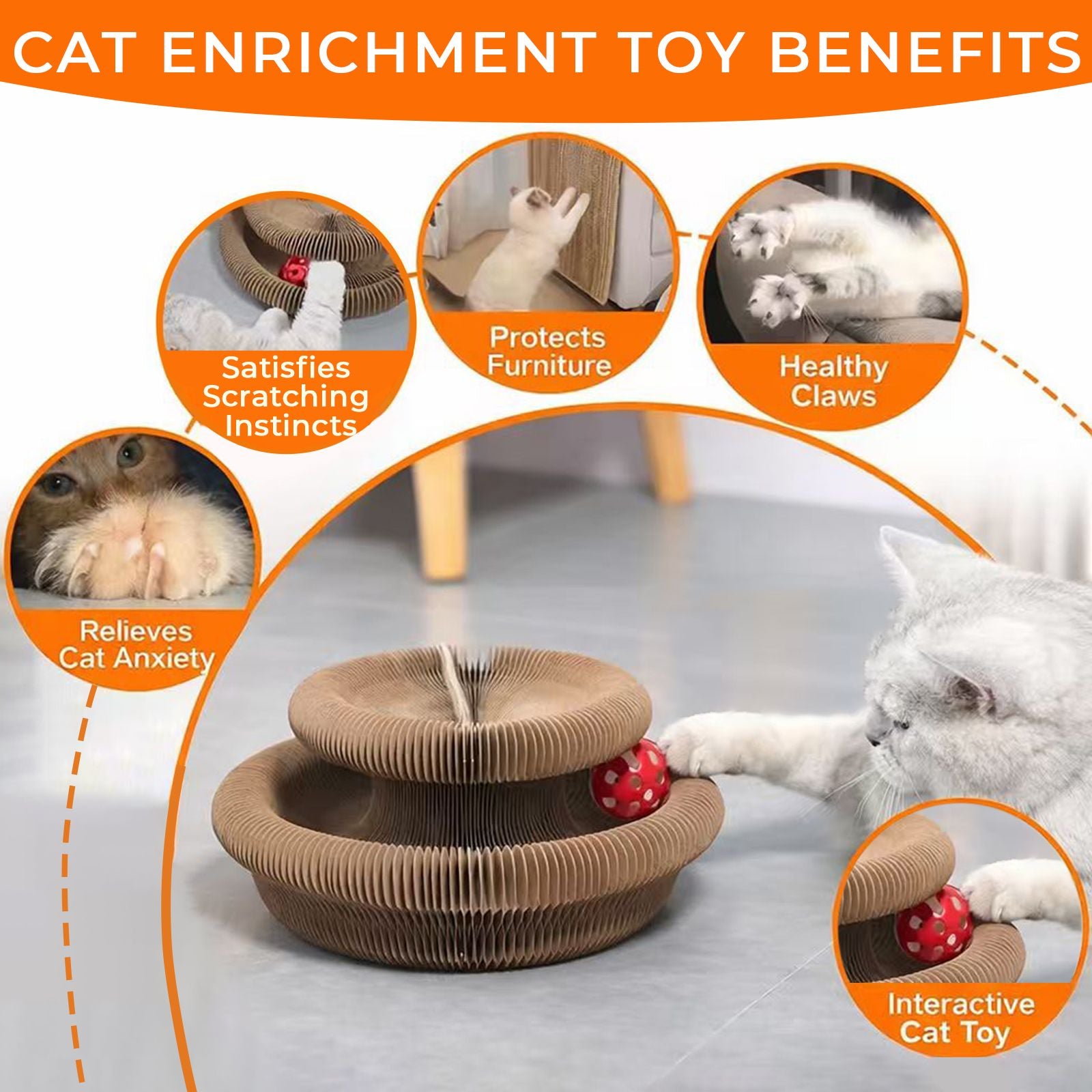 Foldable Accordion Cat Scratcher with Bell Ball – Interactive Fun
