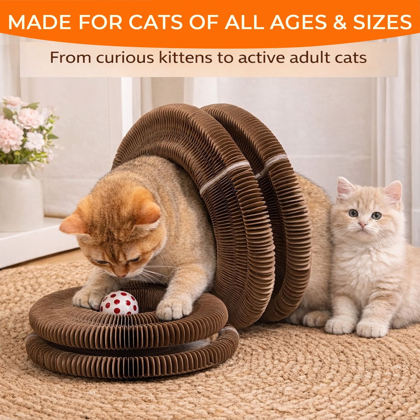 Foldable Accordion Cat Scratcher with Bell Ball – Interactive Fun