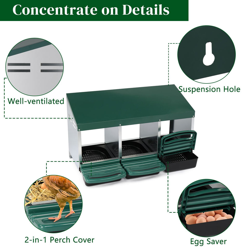 3 Compartment Roll Out Chicken Nesting Box for Hens, Ducks, and Poultry