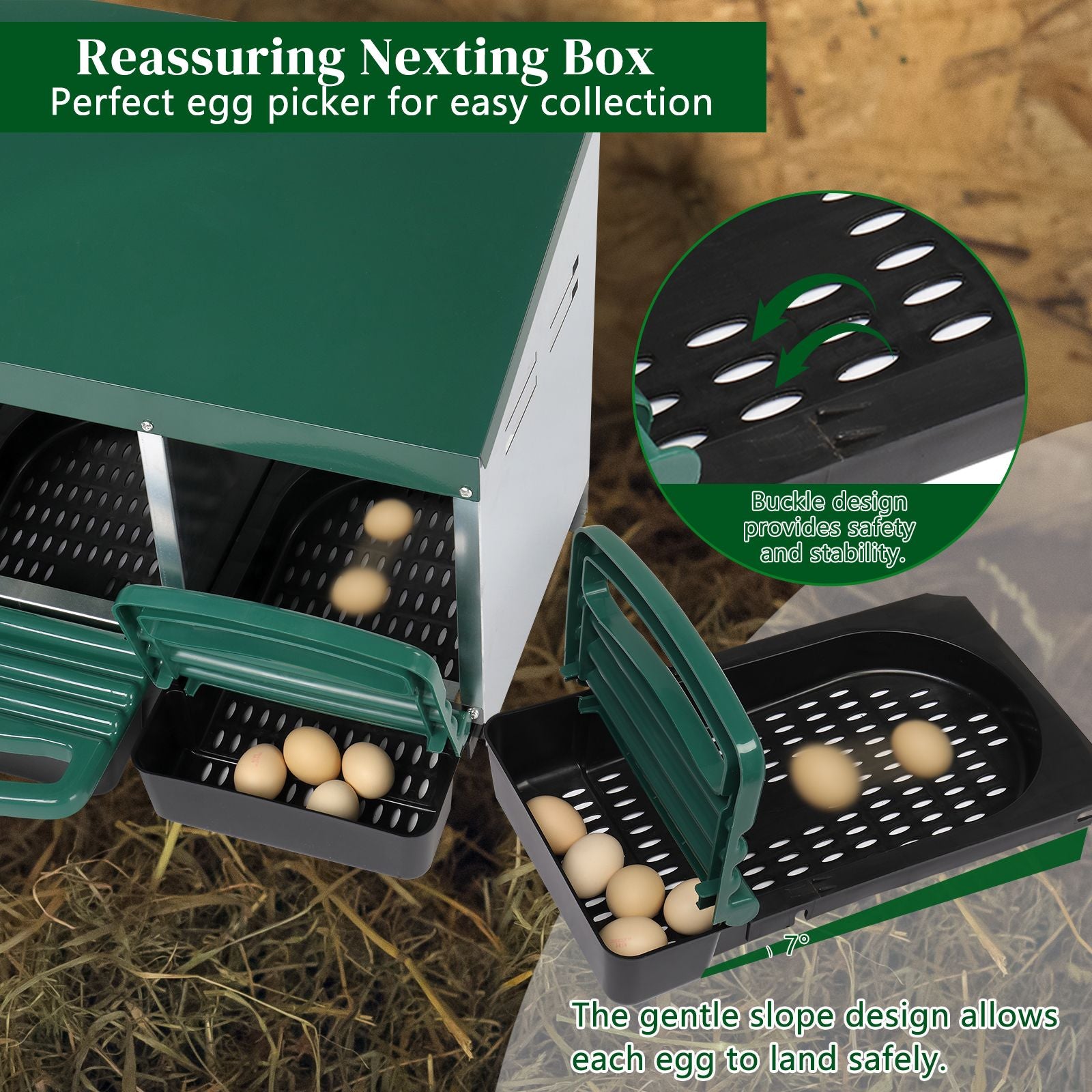 3 Compartment Roll Out Chicken Nesting Box with lightweight Basket